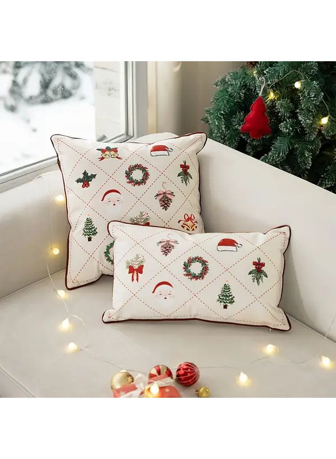 Christmas Embroidery Pillow Cover Beige 19 69x11 81 Inch Santa Hat Tree Print - Image 2