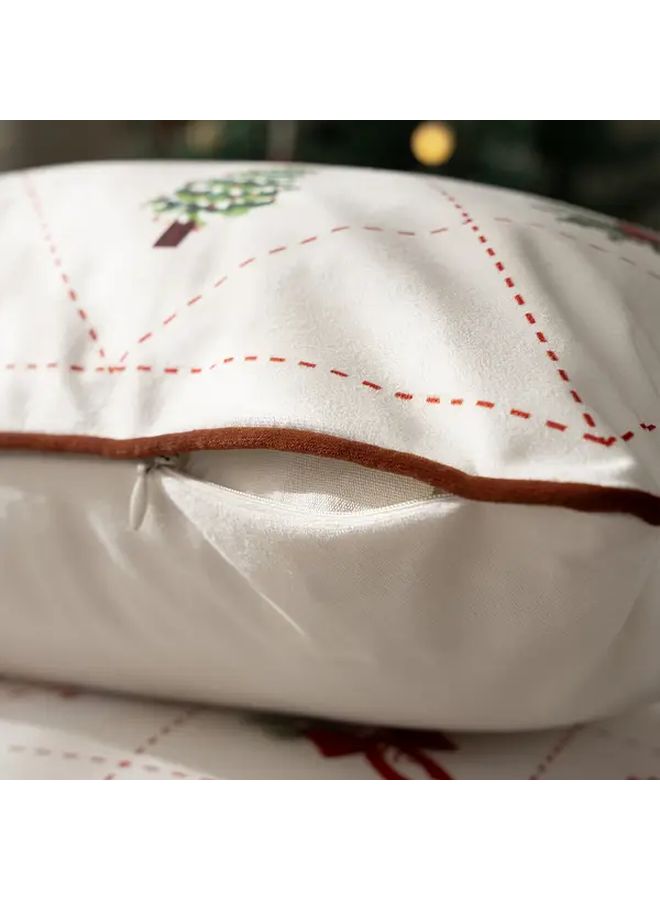 Christmas Embroidery Pillow Cover Beige 19 69x11 81 Inch Santa Hat Tree Print - Image 4