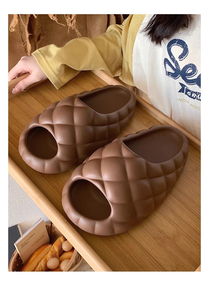 Men's and women's bathroom non-slip quick-drying ultra-soft thick-soled household slippers brown 8803 - Image 1