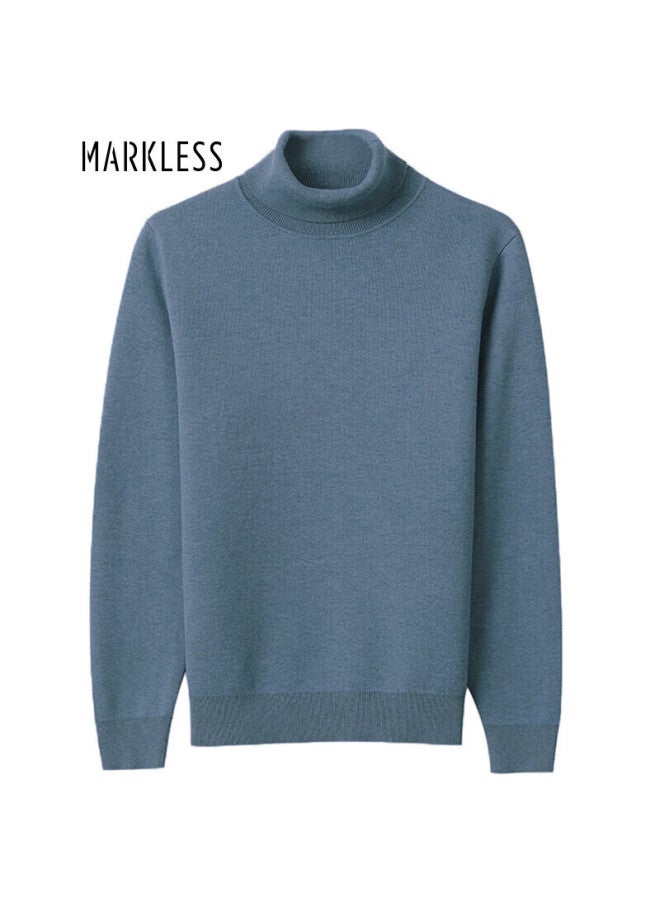 Markless Men's Autumn Winter Warm Turtleneck Knit Sweater Casual Pullover Base Shirt 1713 Haze Blue L - Image 3