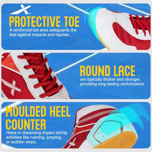 Vector X Razor-2.0 Kabaddi Shoes for Mens, Boys & Girls/Sports and Athletic Footwear with Synthetic Leather with Breathable Mesh Upper/Crepe Rubber Sole (Red-White, Size-5) - Image 4