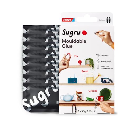 Tesa تيسا سوغرو سوبر غراء مقاوم للماء غراء خشب لتحسين المنزل استخدامات الحرف اليدوية كعجينة ملصقات أو لاصق سيليكون للإصلاح والتثبيت 8 عبوات أسود 35 جرام