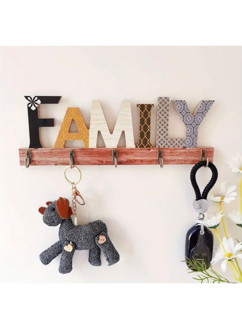 Decorhills Stylish Letter Design Key Holder for Wall, Door & Entryway, Decorative Wooden Key Rack for Keys, Wall Decor Hats & Bags, Ideal Housewarming Gift - Image 1