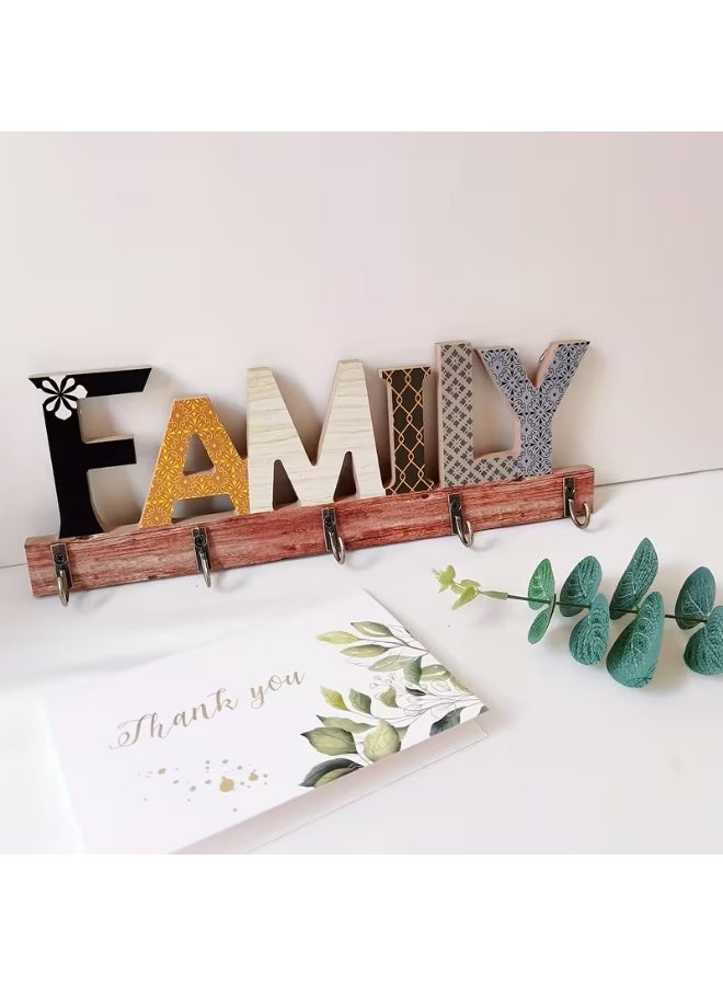 Decorhills Stylish Letter Design Key Holder for Wall, Door & Entryway, Decorative Wooden Key Rack for Keys, Wall Decor Hats & Bags, Ideal Housewarming Gift - Image 2