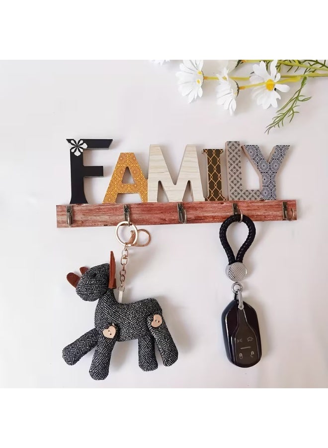 Decorhills Stylish Letter Design Key Holder for Wall, Door & Entryway, Decorative Wooden Key Rack for Keys, Wall Decor Hats & Bags, Ideal Housewarming Gift - Image 3