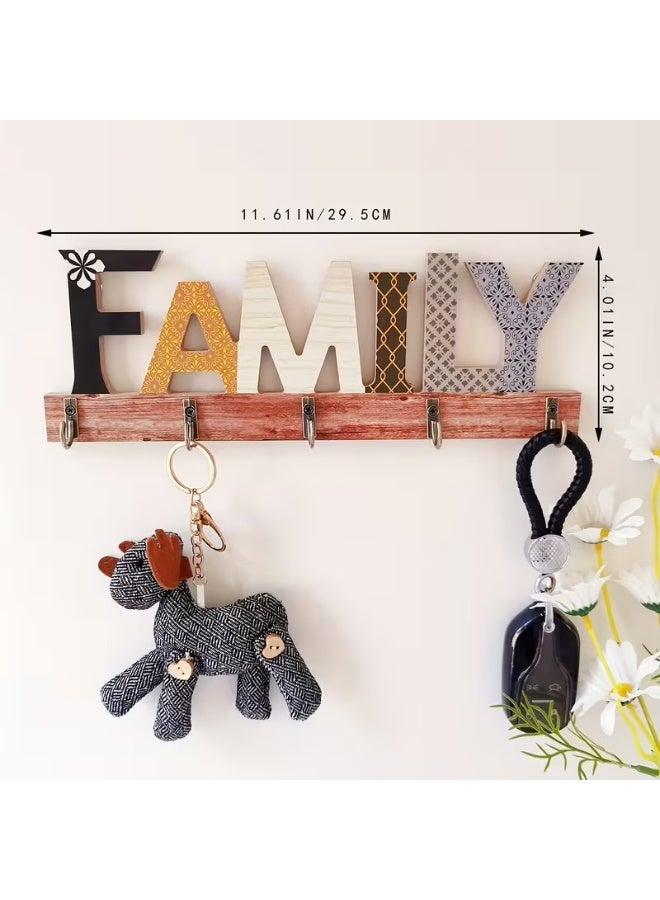 Decorhills Stylish Letter Design Key Holder for Wall, Door & Entryway, Decorative Wooden Key Rack for Keys, Wall Decor Hats & Bags, Ideal Housewarming Gift - Image 4