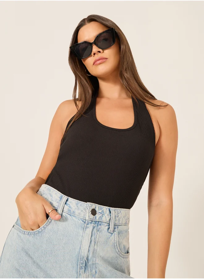Styli Styli Ribbed Halter Neck Fitted Tank T-Shirt