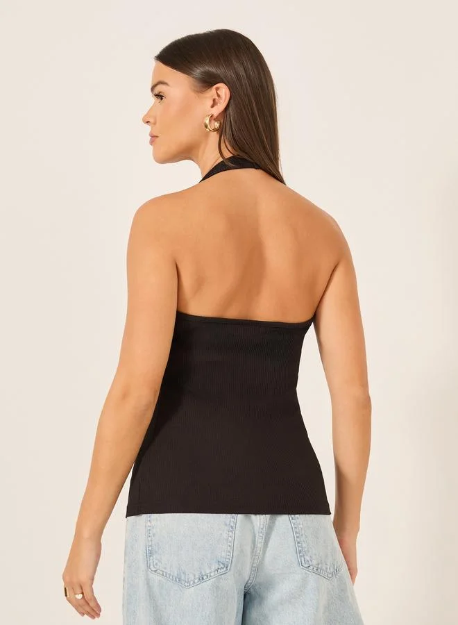 Styli Styli Ribbed Halter Neck Fitted Tank T-Shirt