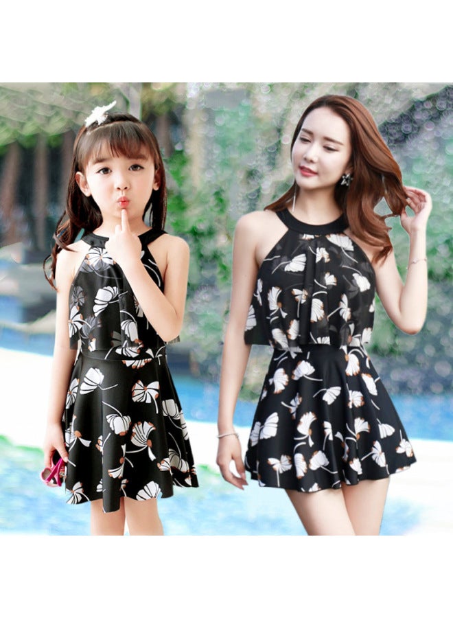 Loquat Parent-child Swimsuit Women's Conservative Belly-covering Slimming Split Girl Princess Dress Swimsuit Female Women's Hot Spring Swimsuit-Color:Children's Beige + Arm Ring- - Image 2