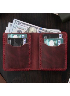 Vagave Khaki Leather Handmade Premium Wallet Card Holder Men's Wallet Red  - Image 1