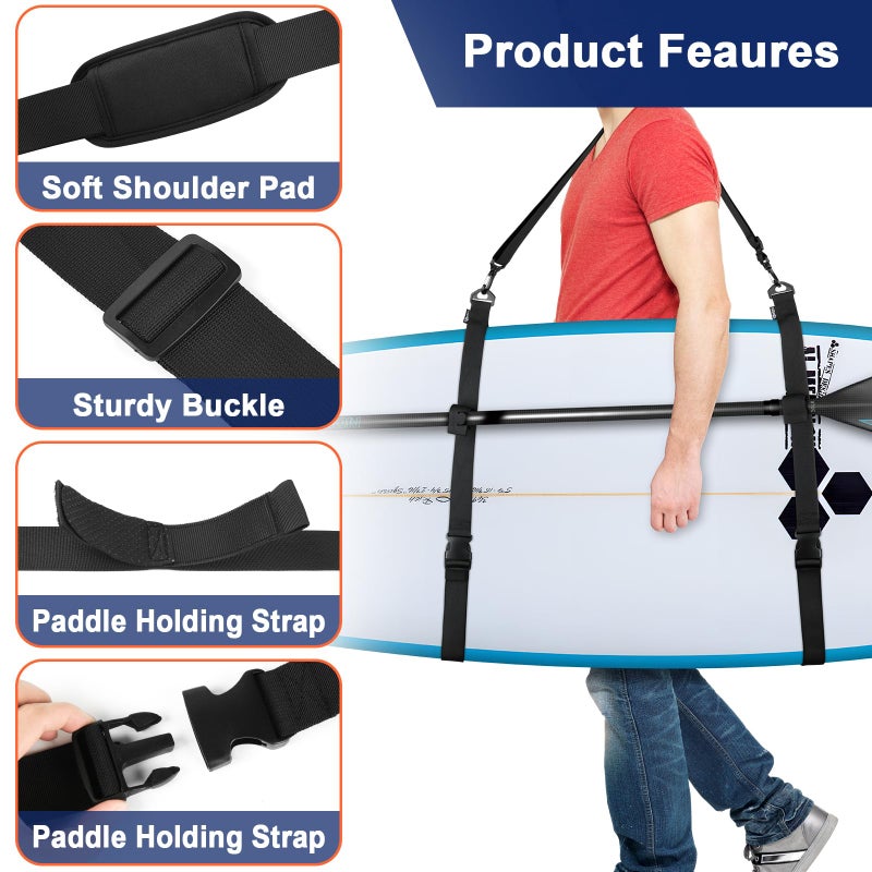 Cosmos Stand Up Paddleboard Carrying Strap SUP Paddle Board Carrier Adjustable Surfboard Shoulder Strap Hands-Free Kayak Board Transport Strap, Water Board Accessory for Paddleboard SUP Surfboard - Image 3