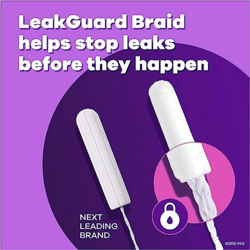 Tampax Radiant Tampons Super Absorbency with BPA-Free Plastic Applicator and LeakGuard Braid, Unscented, 42 Count - Image 4