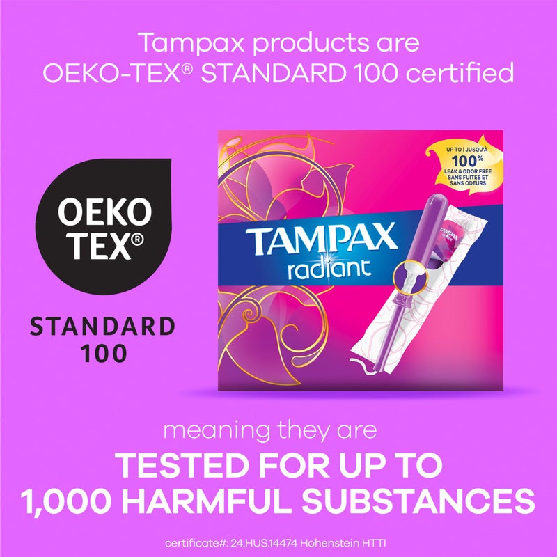 Tampax Radiant Tampons Super Absorbency with BPA-Free Plastic Applicator and LeakGuard Braid, Unscented, 42 Count - Image 3