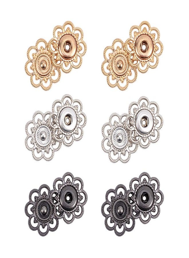 NBEADS 24 Sets Alloy Flower Snap Buttons, 3 Assorted Colors Vintage Metal Sew On Press Snap Button Fasteners 20mm (3/4 inch) - Image 1