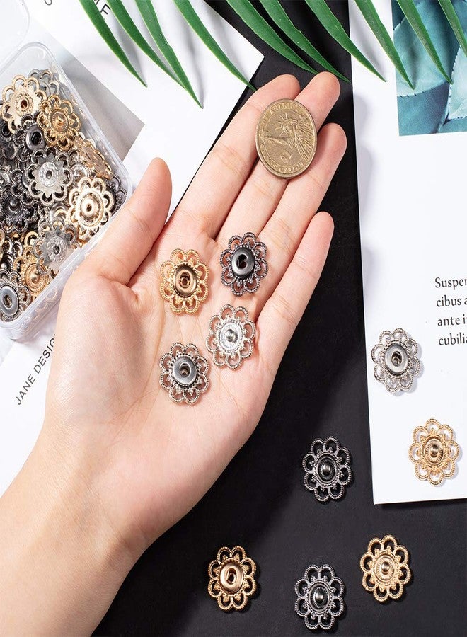 NBEADS 24 Sets Alloy Flower Snap Buttons, 3 Assorted Colors Vintage Metal Sew On Press Snap Button Fasteners 20mm (3/4 inch) - Image 3