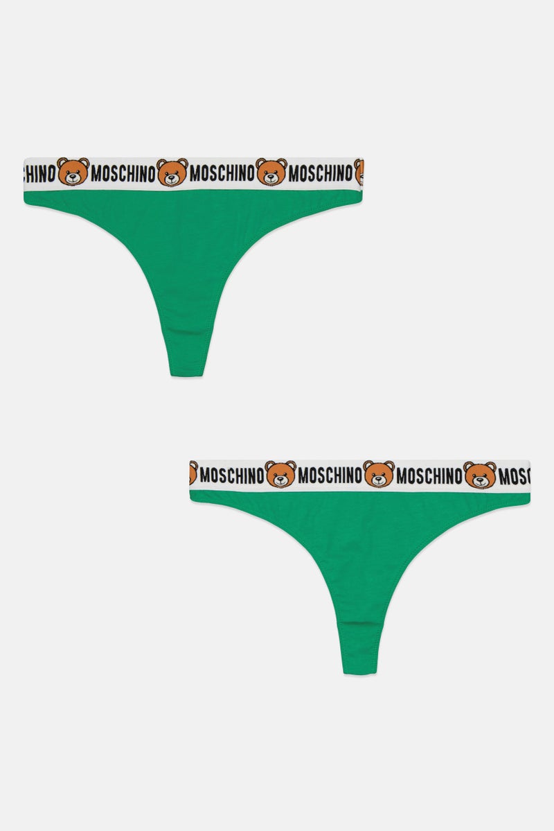 MOSCHINO Women 2 Pieces Brand Logo Pull On Panties, Green  - Image 1