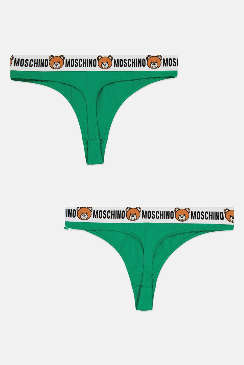 MOSCHINO Women 2 Pieces Brand Logo Pull On Panties, Green  - Image 2