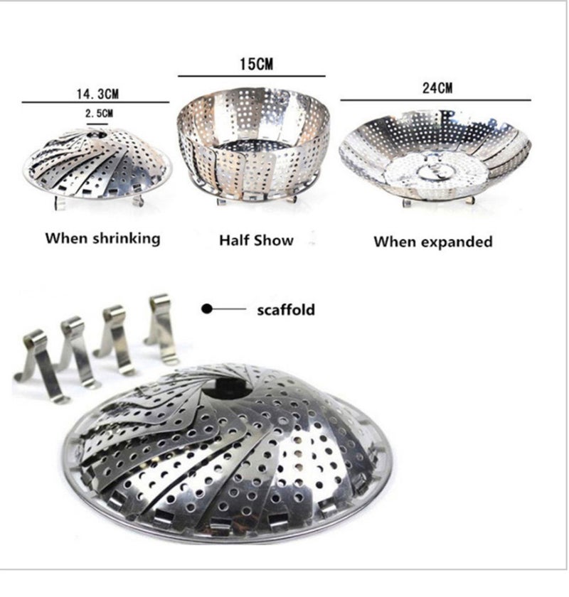 MosQuick® Steamer cooking multipurpose idli steamer stainless steel momos maker steamer Cooking vegetable steamer for kitchen idiyappam maker steel basket baby food steamer folding steam cooker(24 cm) - Image 2