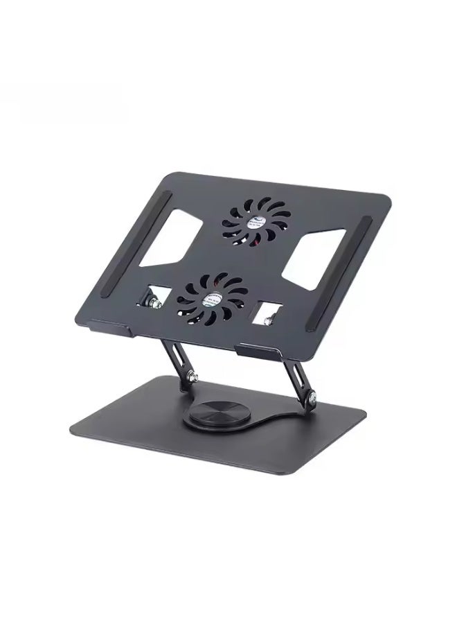 أكاليكس حامل كمبيوتر محمول قابل للدوران 360 درجة للمكتب مع مراوح تبريد مدمجة - حامل كمبيوتر محمول قابل للتعديل مصنوع من الألومنيوم، مناسب لأجهزة الكمبيوتر المحمولة من 11 بوصة إلى 17.3 بوصة - تصميم مريح قابل لتعديل الارتفاع، سطح جيد التهوية، وتصميم مانع للانزلاق - مثالي لمحطات العمل والمكاتب المنزلية - أسود - Image 1