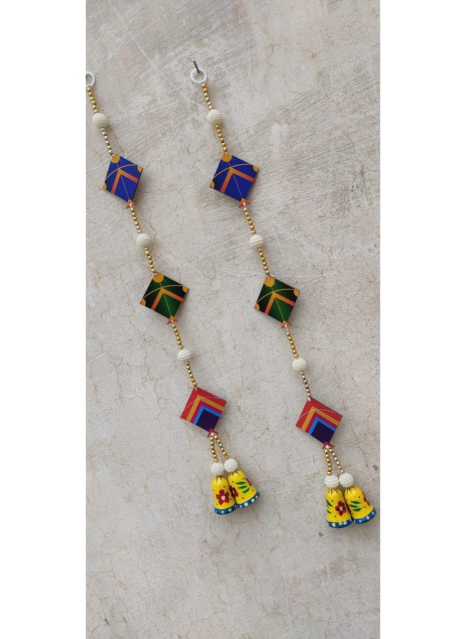 Generic Nutts Makar Sakaranti Special Kites with Wooden Bells Handmade Decorative Hanging for Festive Decoration Pack of 2  - Image 2