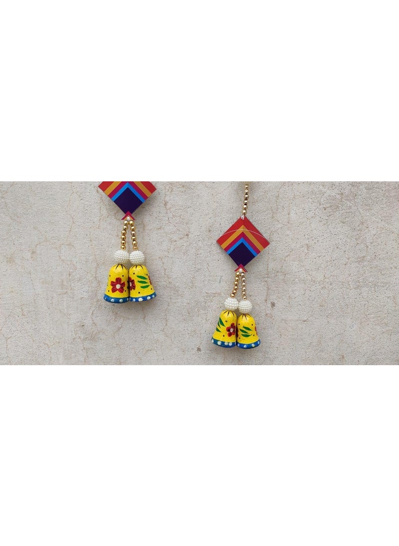 Generic Nutts Makar Sakaranti Special Kites with Wooden Bells Handmade Decorative Hanging for Festive Decoration Pack of 2  - Image 4