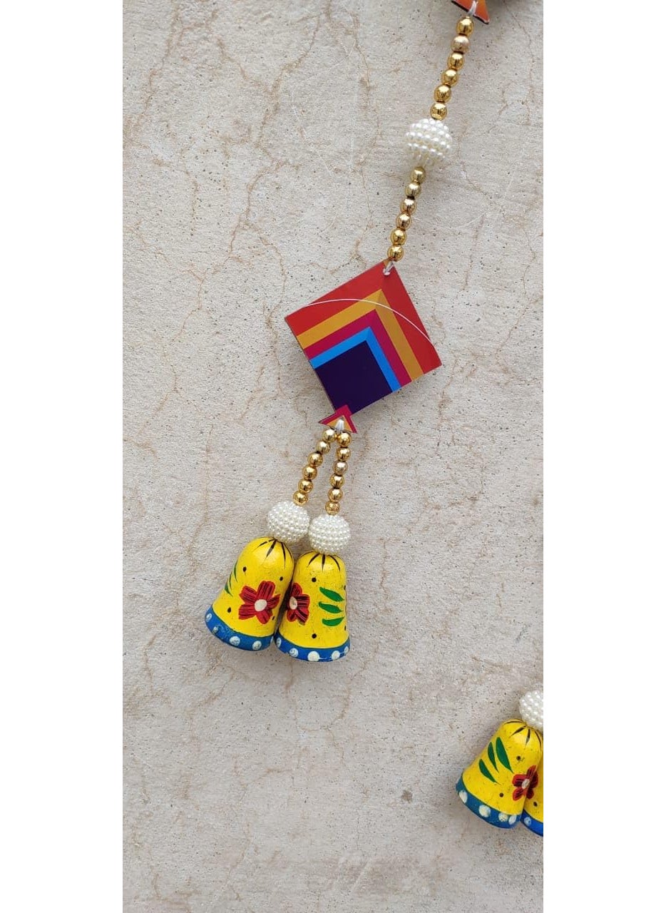 Generic Nutts Makar Sakaranti Special Kites with Wooden Bells Handmade Decorative Hanging for Festive Decoration Pack of 2  - Image 5