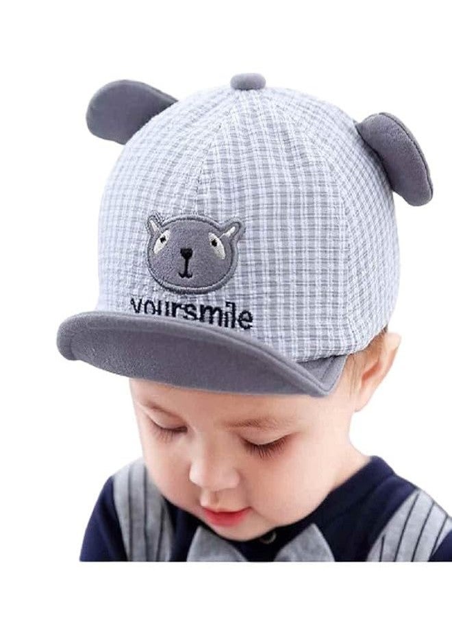 Zeki Check Cap Animal Embroidery Kid's Striped Baseball Cap Grey- White (12-18 Months) (Pack of 1) - Image 1