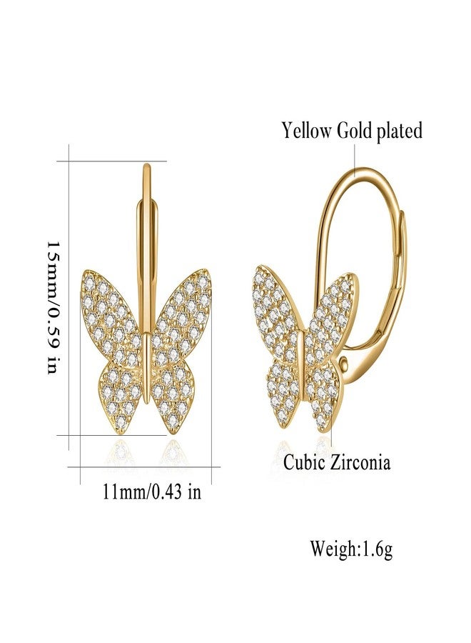 CiNily Small Hypoallergenic Dainty Cubic Zirconia Butterfly Cuff Earrings, 14K Gold Plated Lightweight Cute Tiny Hoops Jewelry Gifts for Sensitive Ears - Image 3
