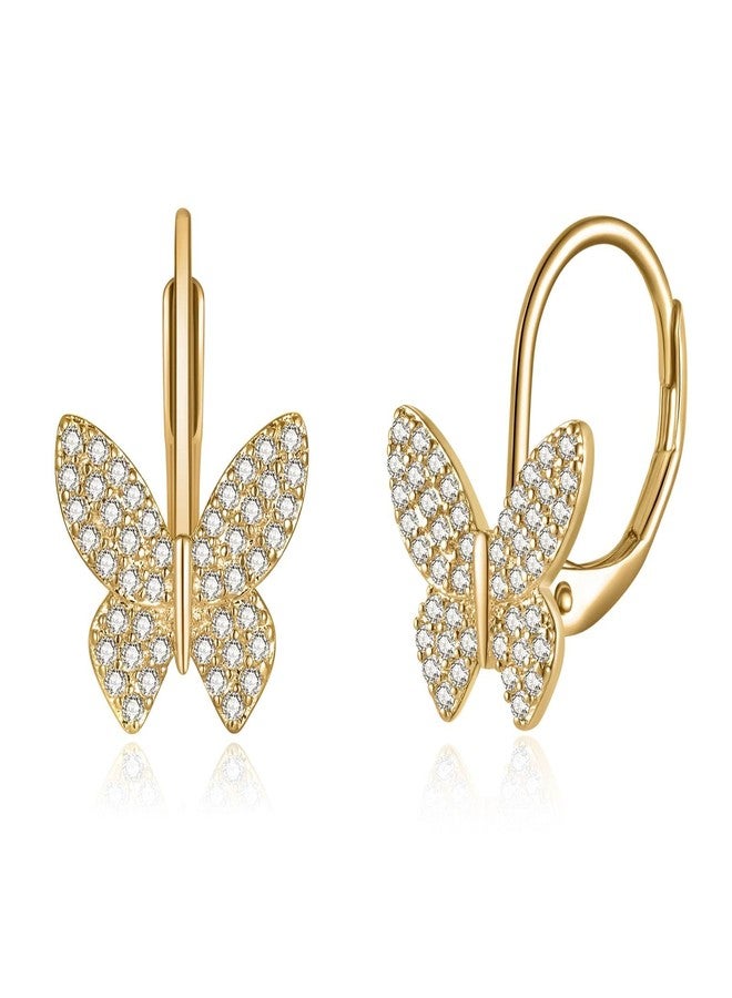 CiNily Small Hypoallergenic Dainty Cubic Zirconia Butterfly Cuff Earrings, 14K Gold Plated Lightweight Cute Tiny Hoops Jewelry Gifts for Sensitive Ears - Image 1