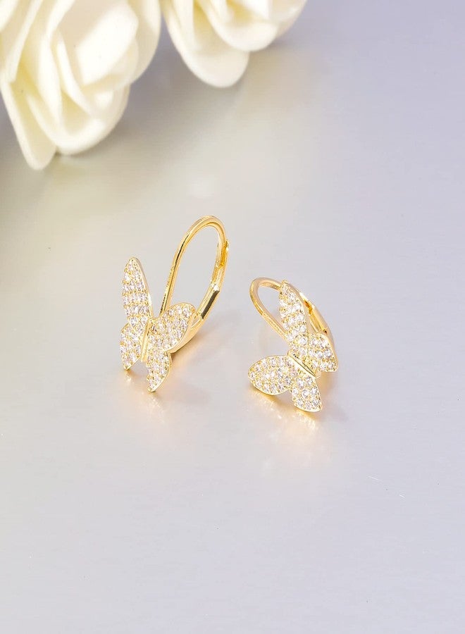 CiNily Small Hypoallergenic Dainty Cubic Zirconia Butterfly Cuff Earrings, 14K Gold Plated Lightweight Cute Tiny Hoops Jewelry Gifts for Sensitive Ears - Image 5