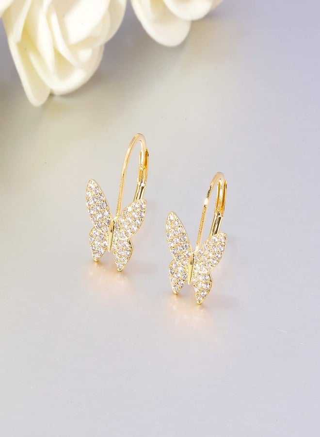 CiNily Small Hypoallergenic Dainty Cubic Zirconia Butterfly Cuff Earrings, 14K Gold Plated Lightweight Cute Tiny Hoops Jewelry Gifts for Sensitive Ears - Image 4