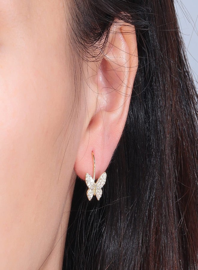 CiNily Small Hypoallergenic Dainty Cubic Zirconia Butterfly Cuff Earrings, 14K Gold Plated Lightweight Cute Tiny Hoops Jewelry Gifts for Sensitive Ears - Image 2