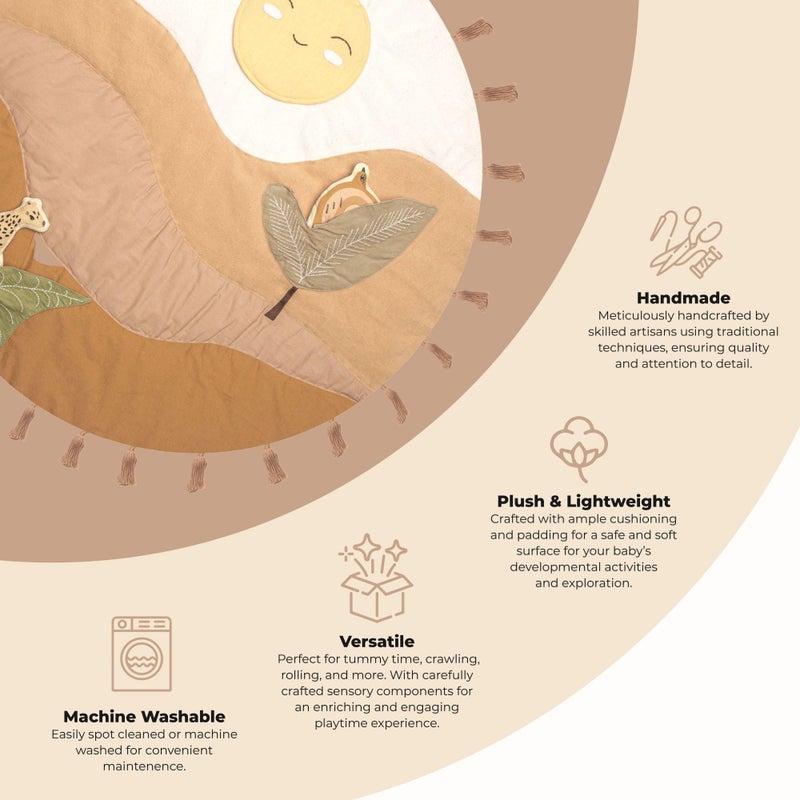 Crane Baby Activity Mat with Interactive Toys, Safari Zoo Themed Tummy Time Floor Mat, 36x36 Quilted Cotton Playmat, Infant Development Toys, Playmats for Newborn - Image 2