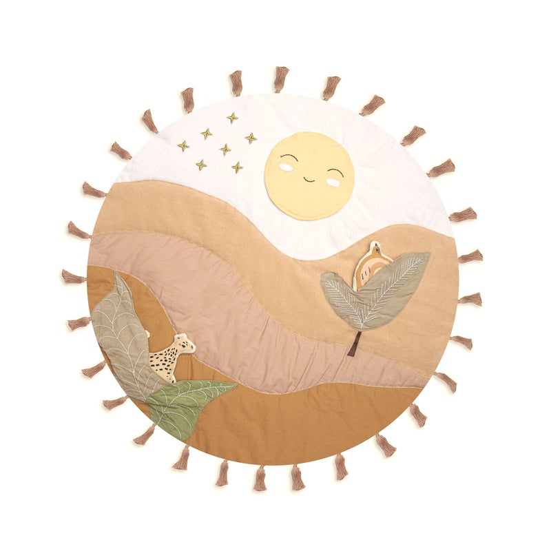 Crane Baby Activity Mat with Interactive Toys, Safari Zoo Themed Tummy Time Floor Mat, 36x36 Quilted Cotton Playmat, Infant Development Toys, Playmats for Newborn - Image 1