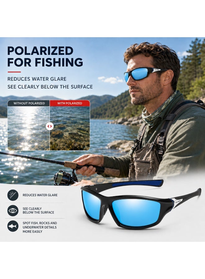 Polarized Sports Sunglasses for Men, UV400 Anti-Glare Eyewear for Fishing, Cycling, Driving, Hiking, Outdoor Activities — Lightweight TR90 Frame - Image 2