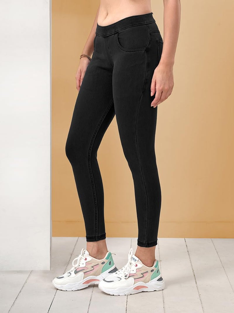 Lyra Women's Solid Mid Rise | Rich Cotton Knitted Fabric | Regular Length | Pack of 1 Black - Image 3