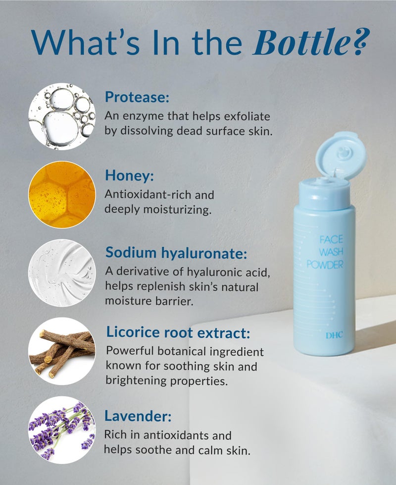 DHC Face Wash Powder, Luxurious Foaming Lather, Lightweight Powder Formula, Gently Exfoliates, Hydrating, Fragrance and Colorant Free, Ideal for All Skin Types, 1.7 oz. Net wt. - Image 3