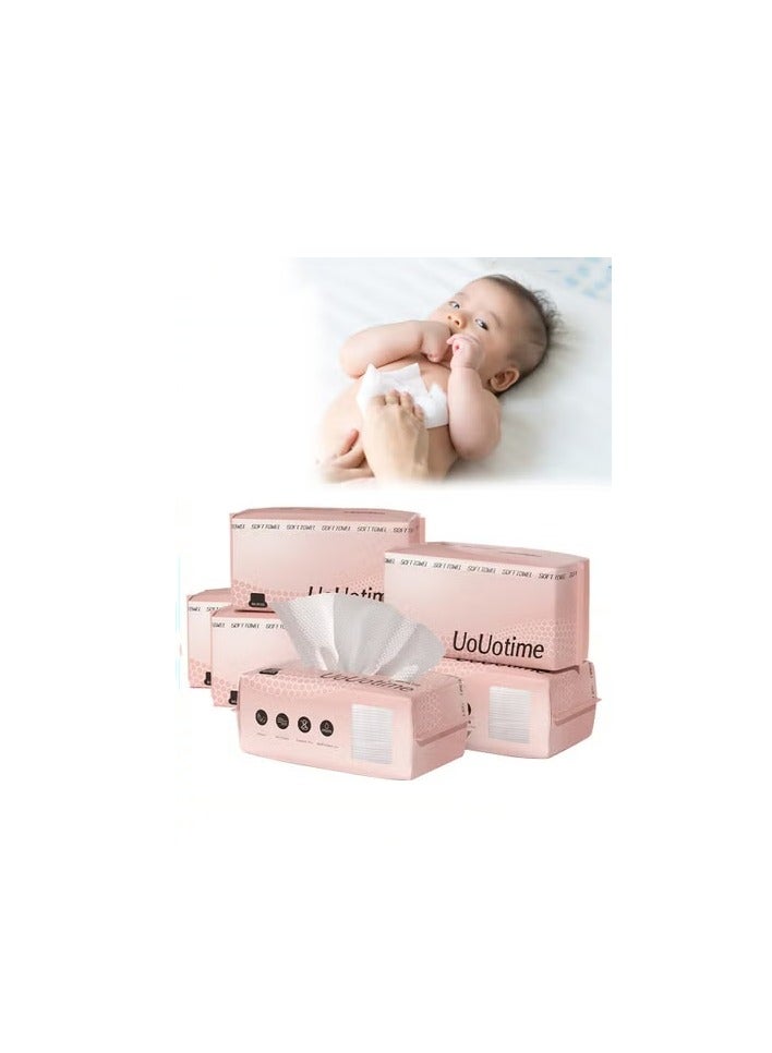 MIXDE 5 Packs Baby Cotton Tissue, Soft Baby Dry Wipe, Wet and Dry Use, Infant Cotton Towel, Made of Pure Cotton, 400 Count Unscented Disposable Facial Cotton Tissues for Baby Sensitive Skin - Image 1