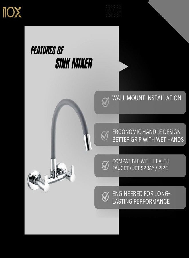 10X Kitchen Brass Sink Mixer 2 Way SMW-81098 Grey Flexible Spout | Hot & Cold Water Control | Chrome Plated | Heavy Brass Cartridge | Dual Lever Design - Image 3