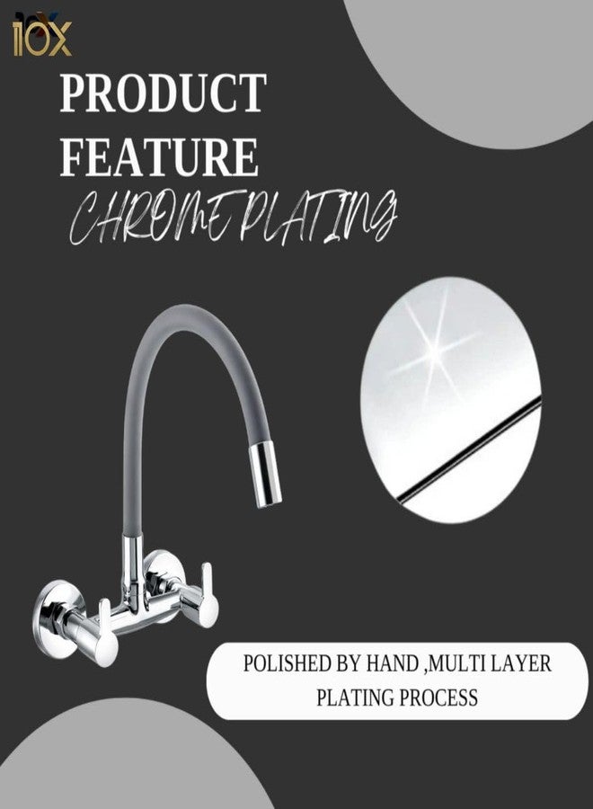10X Kitchen Brass Sink Mixer 2 Way SMW-81098 Grey Flexible Spout | Hot & Cold Water Control | Chrome Plated | Heavy Brass Cartridge | Dual Lever Design - Image 4