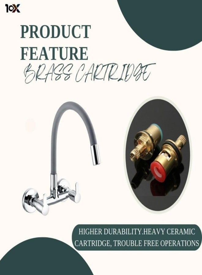 10X Kitchen Brass Sink Mixer 2 Way SMW-81098 Grey Flexible Spout | Hot & Cold Water Control | Chrome Plated | Heavy Brass Cartridge | Dual Lever Design - Image 5