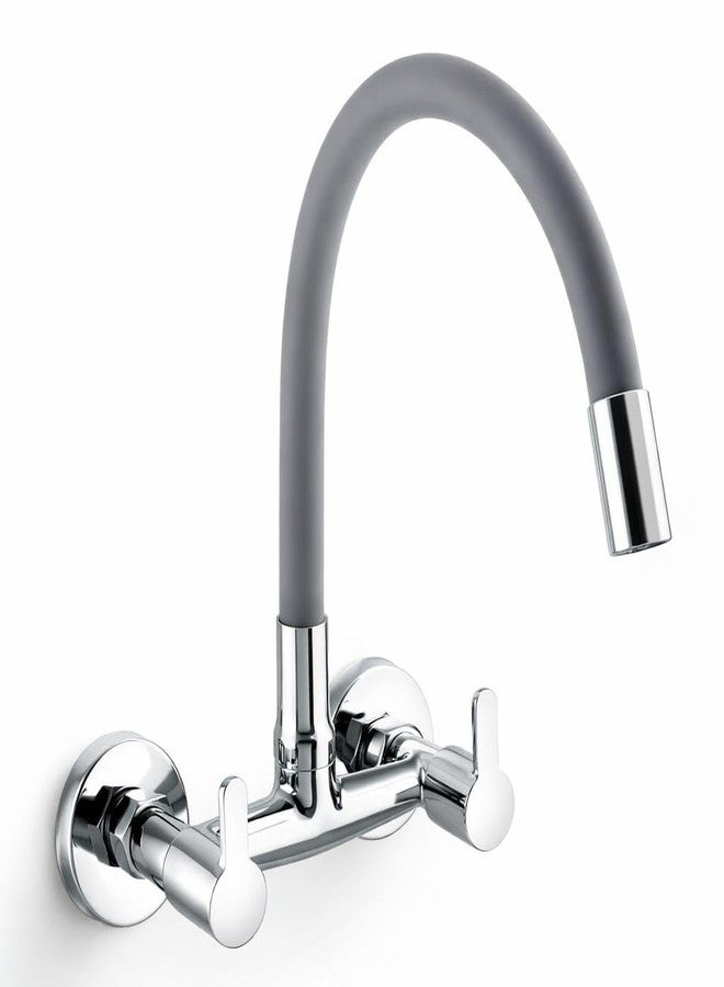 10X Kitchen Brass Sink Mixer 2 Way SMW-81098 Grey Flexible Spout | Hot & Cold Water Control | Chrome Plated | Heavy Brass Cartridge | Dual Lever Design - Image 1