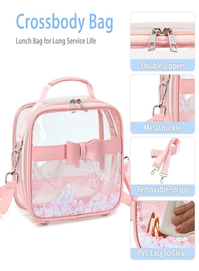 KIDNUO Clear Purses for Women Stadium Approved Clear Bags Small Crossbody Bag Handbags Transparent Tote Bag Wallet Pouch, Pink, Small - Image 5