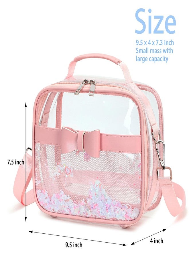 KIDNUO Clear Purses for Women Stadium Approved Clear Bags Small Crossbody Bag Handbags Transparent Tote Bag Wallet Pouch, Pink, Small - Image 3