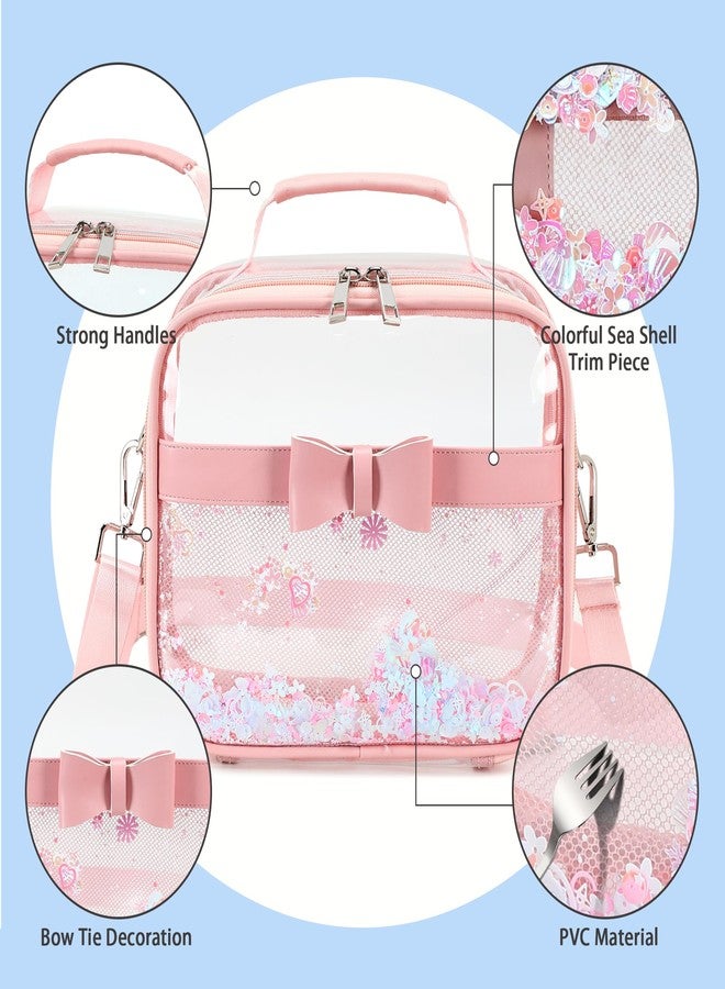 KIDNUO Clear Purses for Women Stadium Approved Clear Bags Small Crossbody Bag Handbags Transparent Tote Bag Wallet Pouch, Pink, Small - Image 4