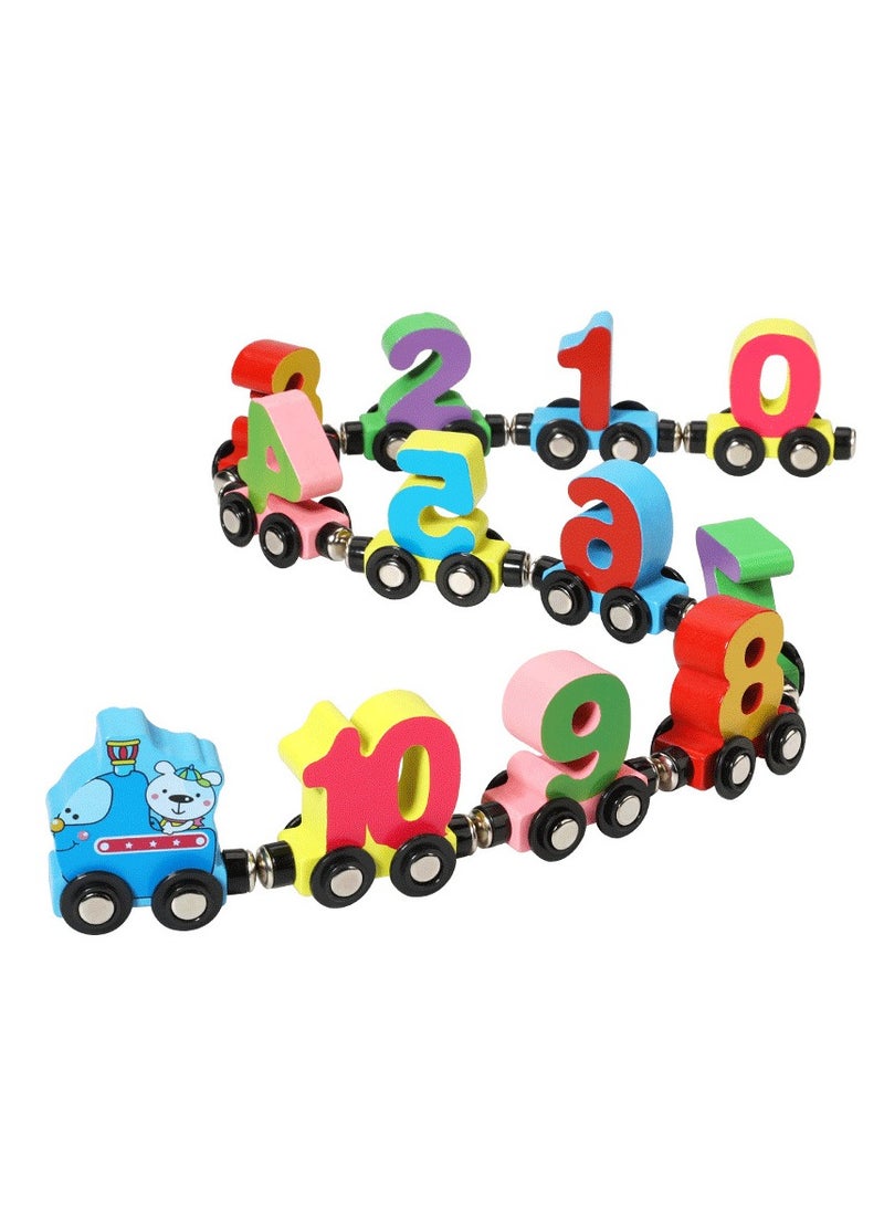 خشبية المغناطيسي رقم القطار لبنات بناء سحب على طول لعبة للأطفال - Image 1