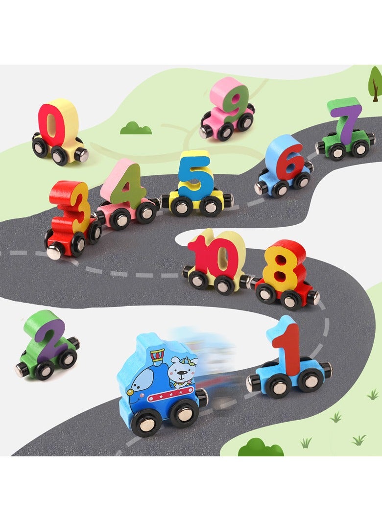 خشبية المغناطيسي رقم القطار لبنات بناء سحب على طول لعبة للأطفال - Image 2