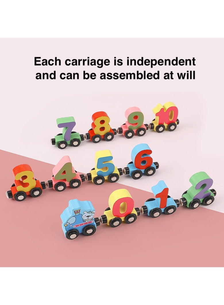 خشبية المغناطيسي رقم القطار لبنات بناء سحب على طول لعبة للأطفال - Image 3