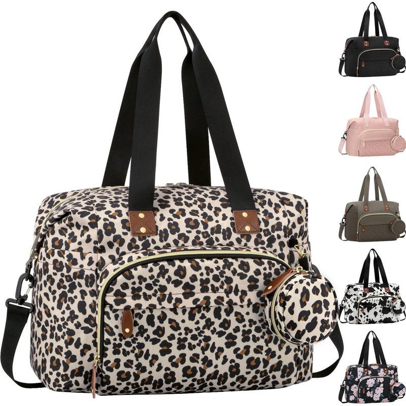 Tenot Diaper Bag Tote with Pacifier Case Baby Bag for Women with Shoulder Straps Travel Diaper Tote for for Mom and Dad Medium Size Leopard Print - Image 2