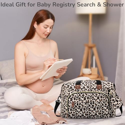 Tenot Diaper Bag Tote with Pacifier Case Baby Bag for Women with Shoulder Straps Travel Diaper Tote for for Mom and Dad Medium Size Leopard Print - Image 3